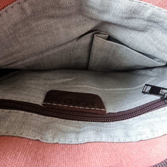 Acacia Salmon Canvas & Genuine Leather Messenger Crossbody Unisex Bag - Picture 12 of 16